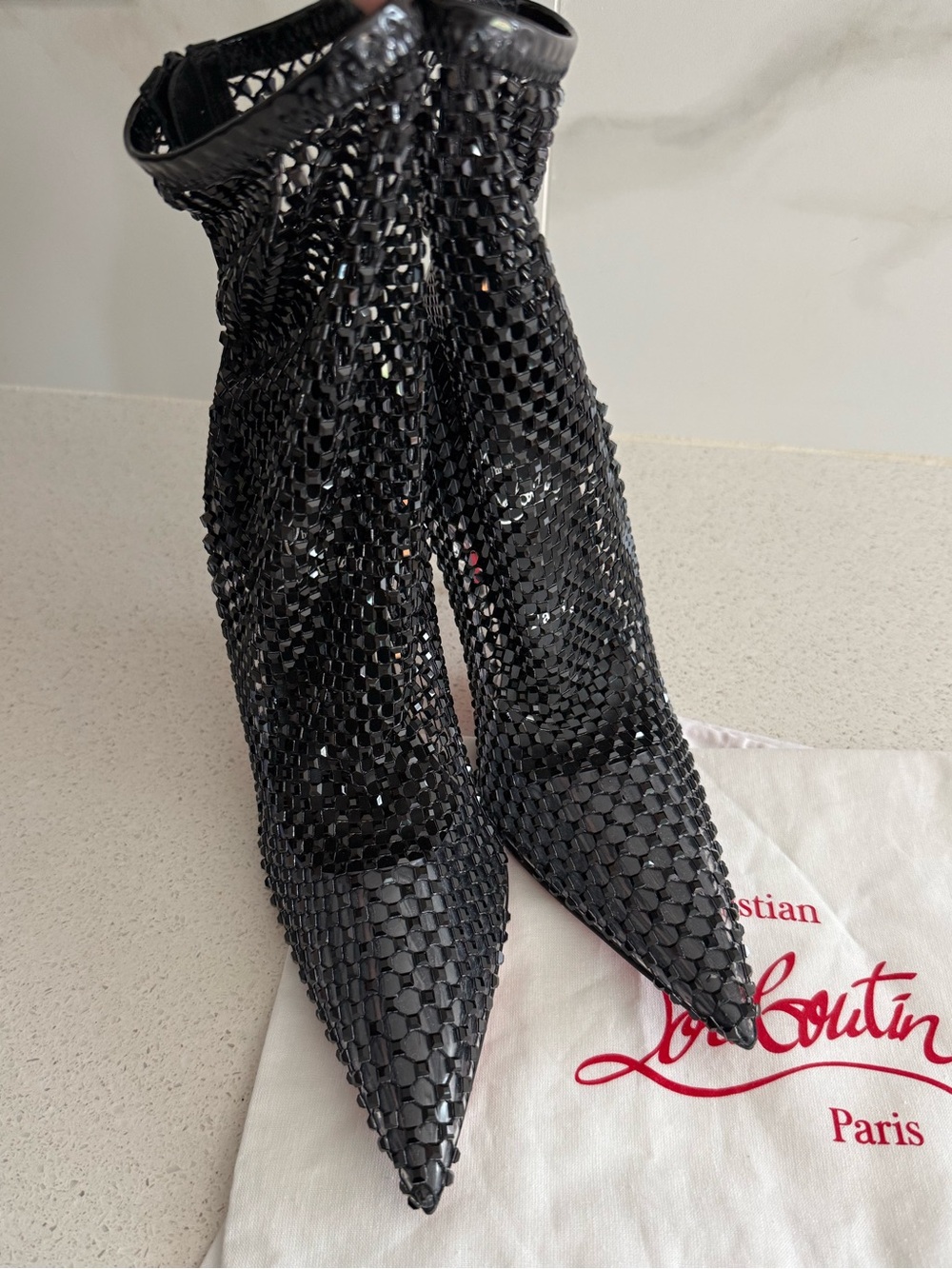 CHRISTIAN LOUBOUTIN Kate Max 100 Black Crystal Ankle Boots EU 39 US 9 $3595 - Picture 6 of 14